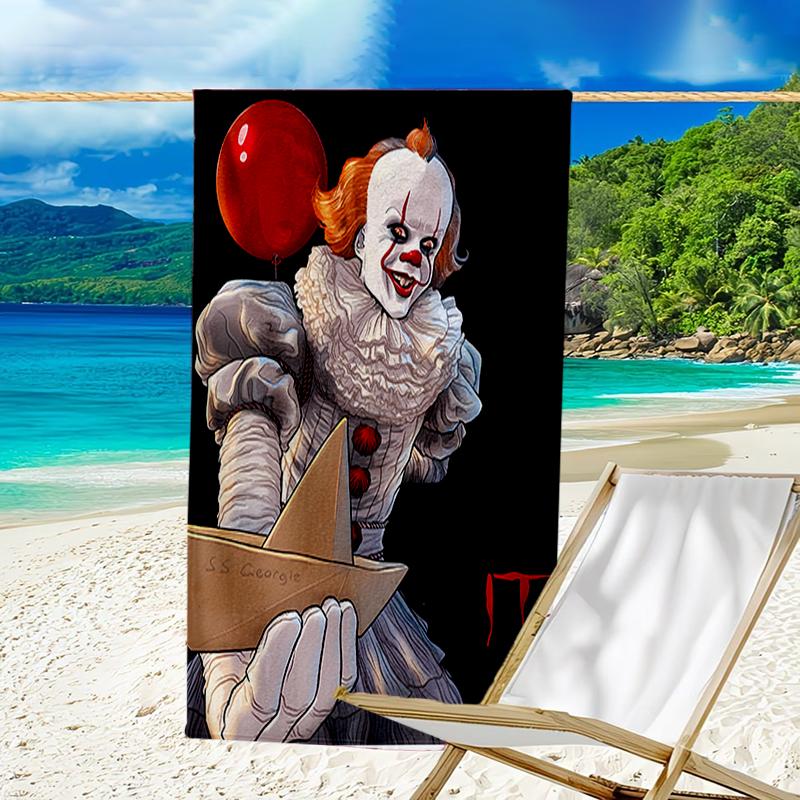 proof beach towel with a Pennywise the Dancing Clown1 pattern - soft,absorbent,quick-drying,machine washable - perfect for swimming,camping,bathing