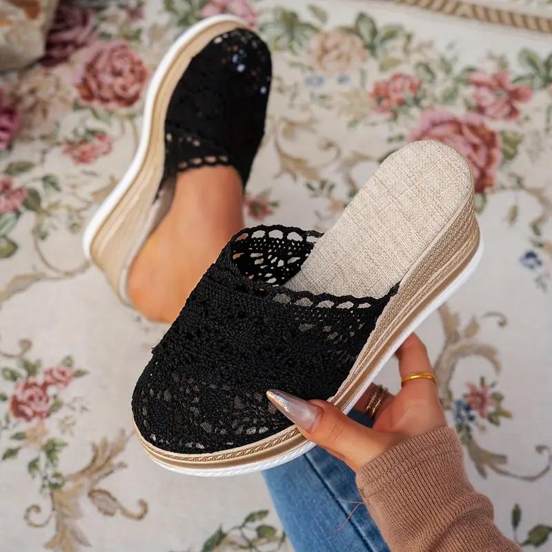 Fashion 2025 Summer Hollow Out Breathable Platform Sandals Woman Lightweight Wedge Mules Shoes Closed Toe Wedge Heels Slippers Women
