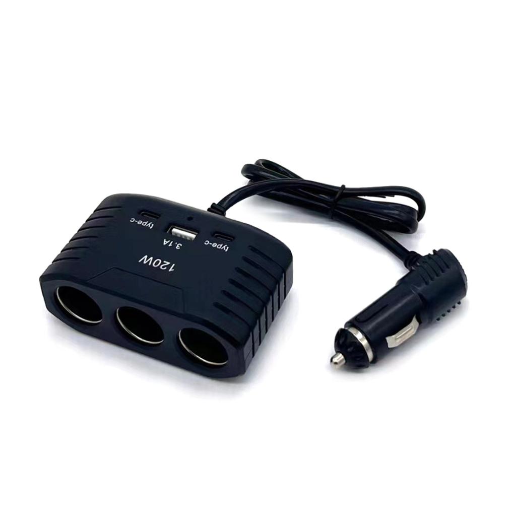 120W Lighter Socket Splitter Adapter 2 USB+1 USB C PD Port 12V 24V 3 Socket Car Truck Marine Charging Adapter