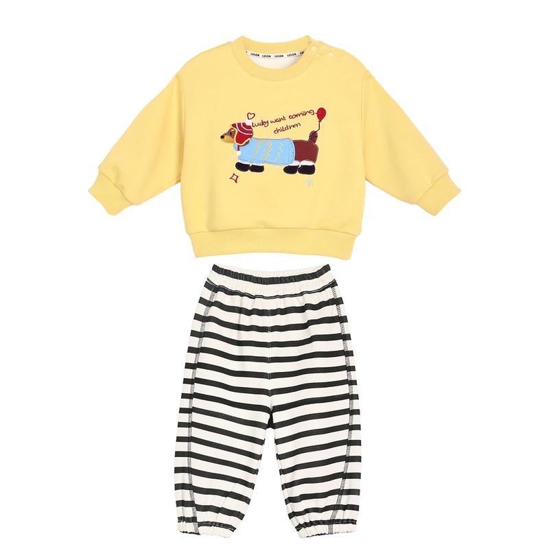 LUSON Little O Dad Boys  Puppy Embroidered Sweatshirt Set 80
