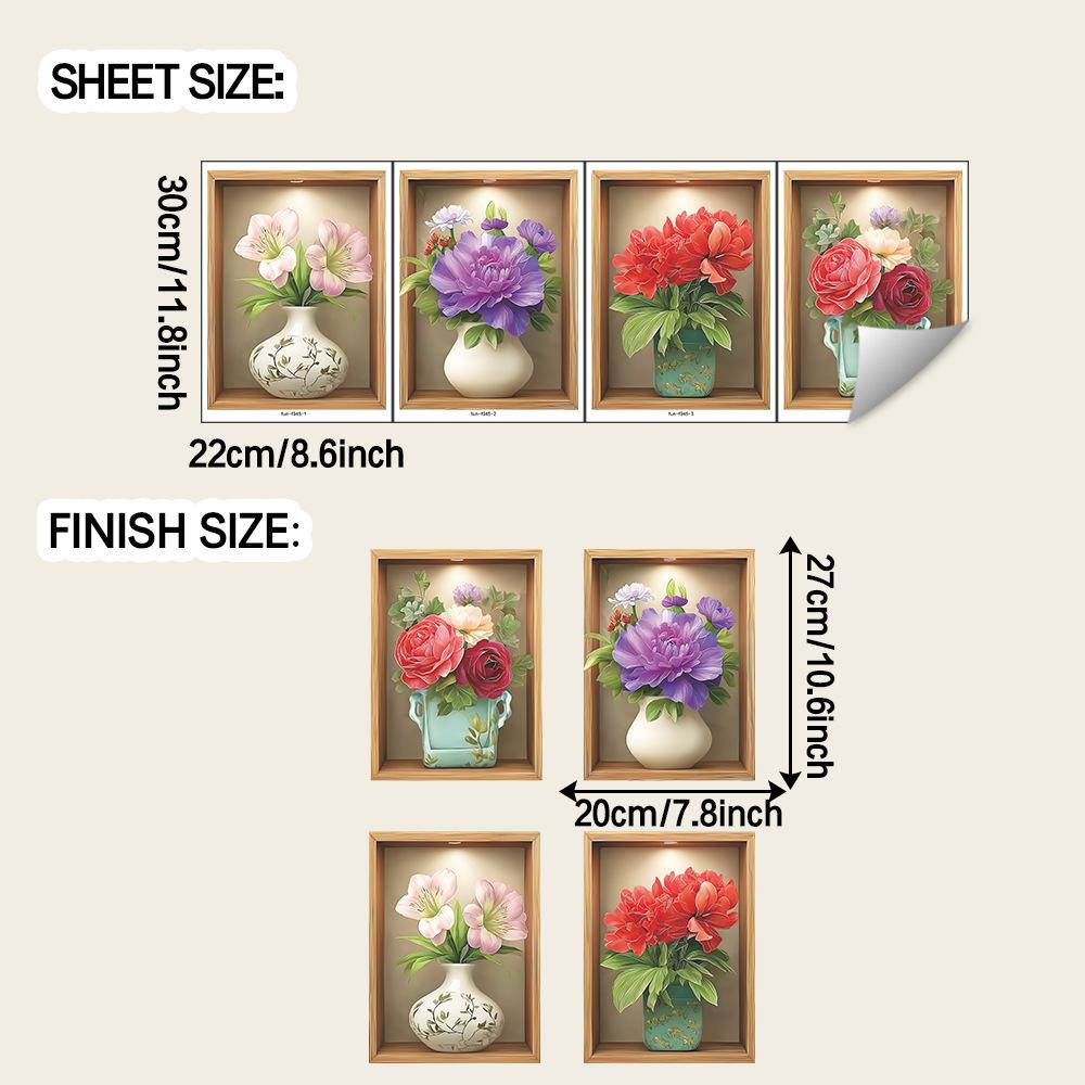 

Реалистичные и Яркие Цветочные Вазы, Декоративные Наклейки на Стену для Фона Гостиной и Столовой