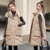 Winter new medium and long large pocket vest thickened hooded vest jacket cotton vest women's trend