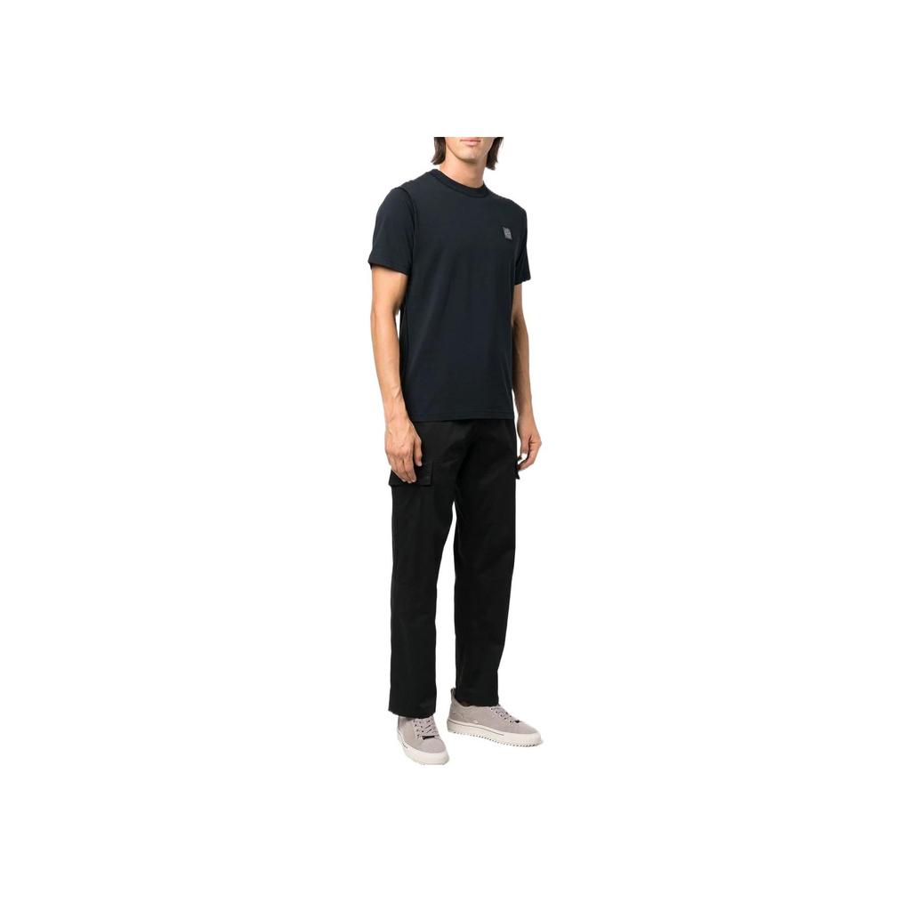 STONE ISLAND FW22 Solid Color Label Crew Neck Short Sleeve T-Shirt Men Tops Navy-Blue 771523742-V0020