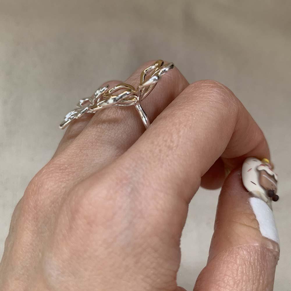 Exaggerated Silver Sunflower Finger Circle Irregular Open Hollow Out Ring  Banquet