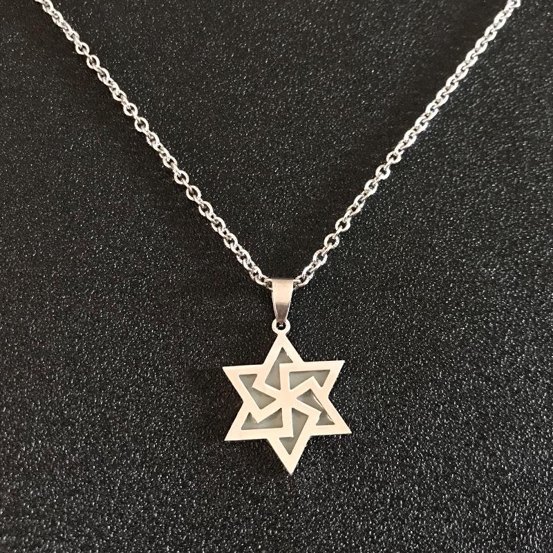 Luminous Stainless Steel Wolf Totem Necklace: Titanium Heart Night Glow Cross Pendant, Unisex Hip Hop Sweater Chain