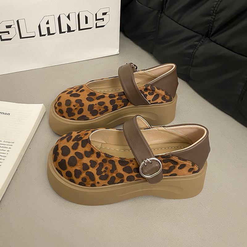 

Ретро стиль, туфли-лодочки на платформе с мелким вырезом, женская обувь, весна-осень 2025, новые французские вечерние туфли для通勤, туфли-лодочки Мэри Джейн 40 цветной печати леопарда