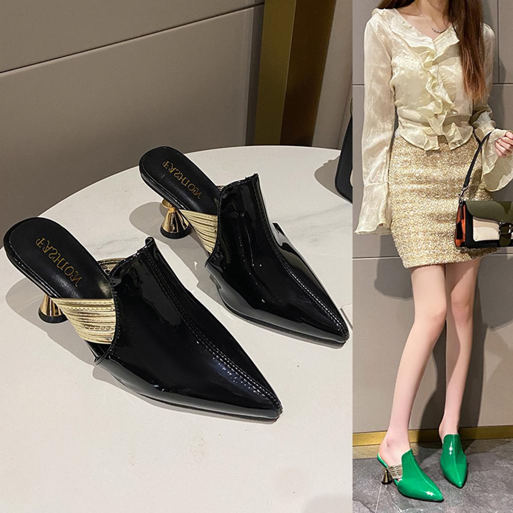 Fashion Slippers Women Summer Female Shoes Cover Toe Heeled Mules Slides 2025 Pointed High Soft Thin Sexy Female Shoes Slippers Heels Sl