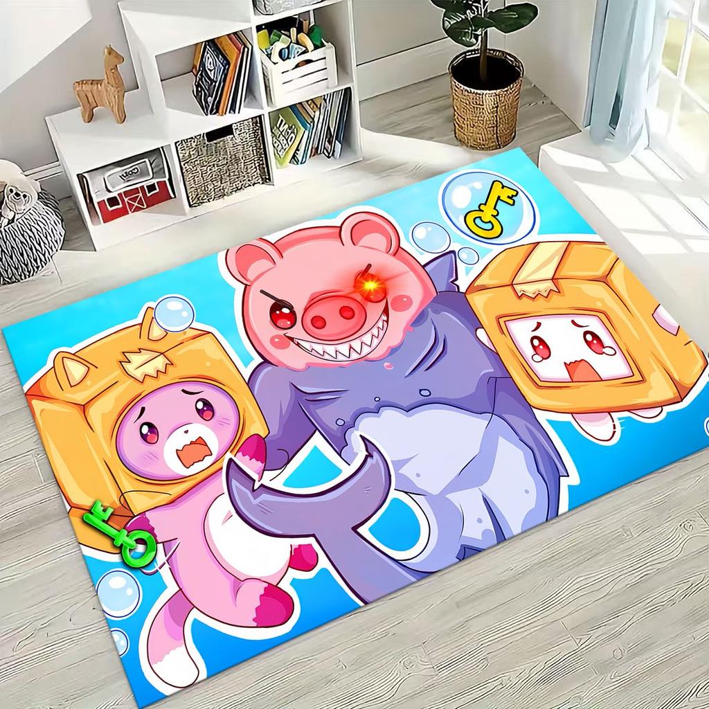 Tappeto Cartoon Lankybox Carino Foxy Boxy Rocky per Camera da Letto Soggiorno Divano Casa Zerbino Decorazione, Tappetino Pavimento Grande Antiscivolo per Bambini