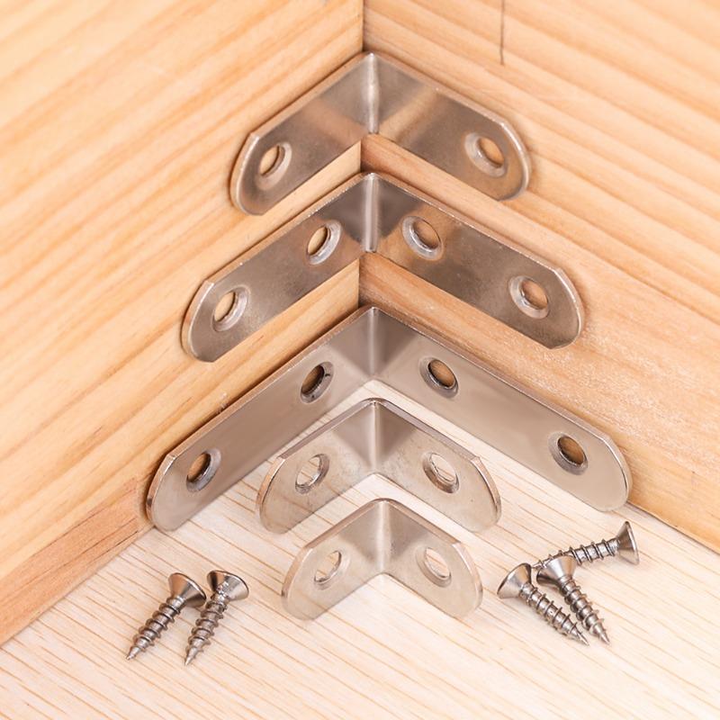 30/1Set Corner Bracket Stainless Steel Furniture Cabinet Fastener Woodworking Shelf Table Chair Support Metal Bracket with Screw