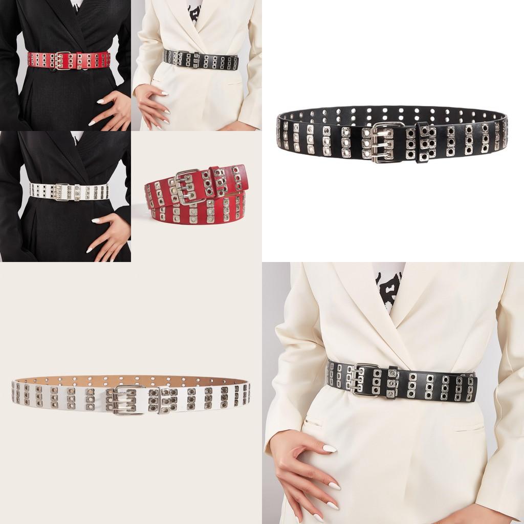 Rock Metal Buckle Belt With Circular Detail And Pin Closure For Youth Fashion And Street Style