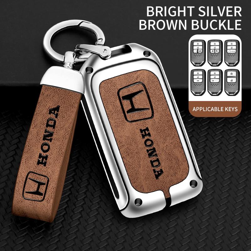 Leather Metal Car Key Case Cover Shell Remote Holder Accessories For Honda CRV CR-V Fit Civic Accord HR-V HRV City Odyssey XR-V