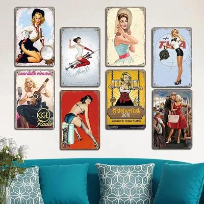 Sexy Pin-Up-Mädchen Vintage Blechschilder Dekoration Cola Bier Flugzeug Metallplakette Poster Retro Wanddekoration