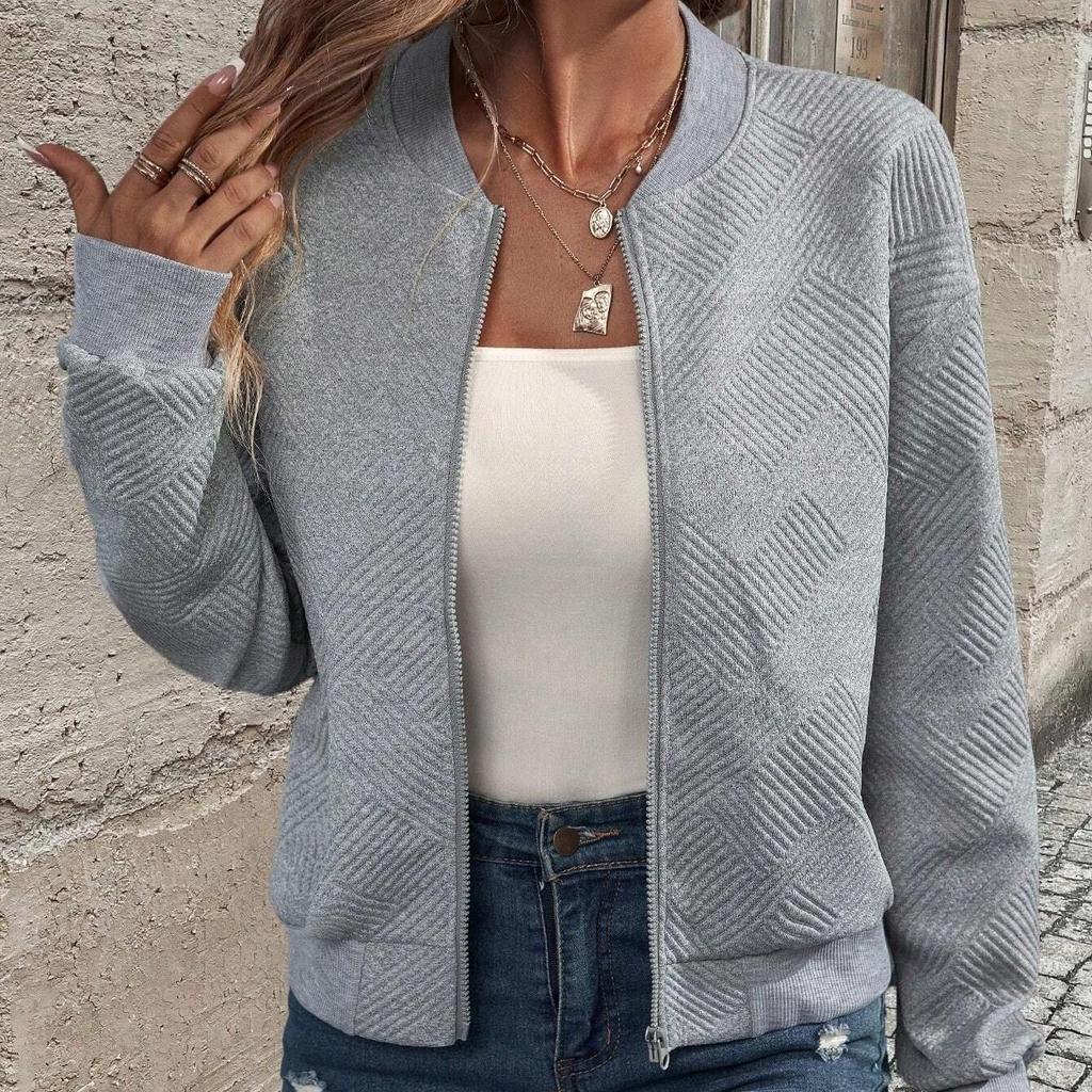Herbst Winter Einfarbig Reißverschluss Jacke Baseball Kragen Casual Mantel für Frauen Langarm Jacken & Mäntel