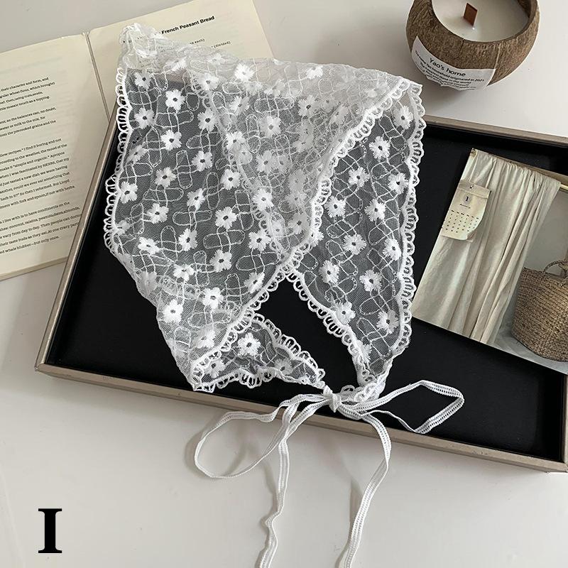 Bílá tkaná květinová krajka šátek do vlasů dámské retro trojúhelníkový šátek čepice cestovní foto čelenka vlasové doplňky