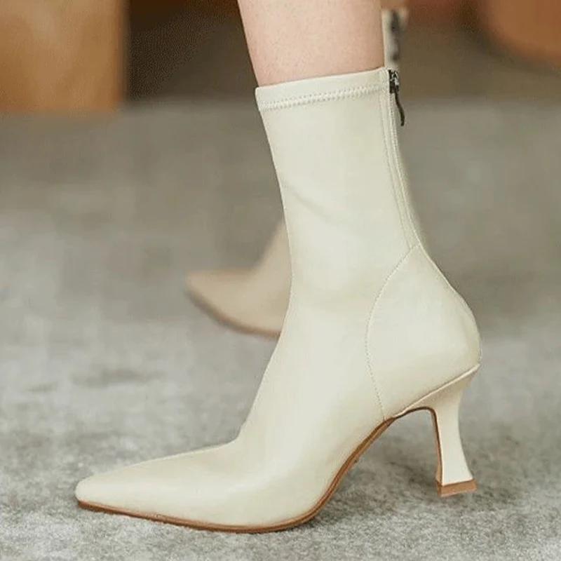 High Heels Women Ankle Boots Pointed Toe Designer Elegant Leather Shoes 2025 Trend Winter Fashion Pumps Chelsea Botas De Mujer