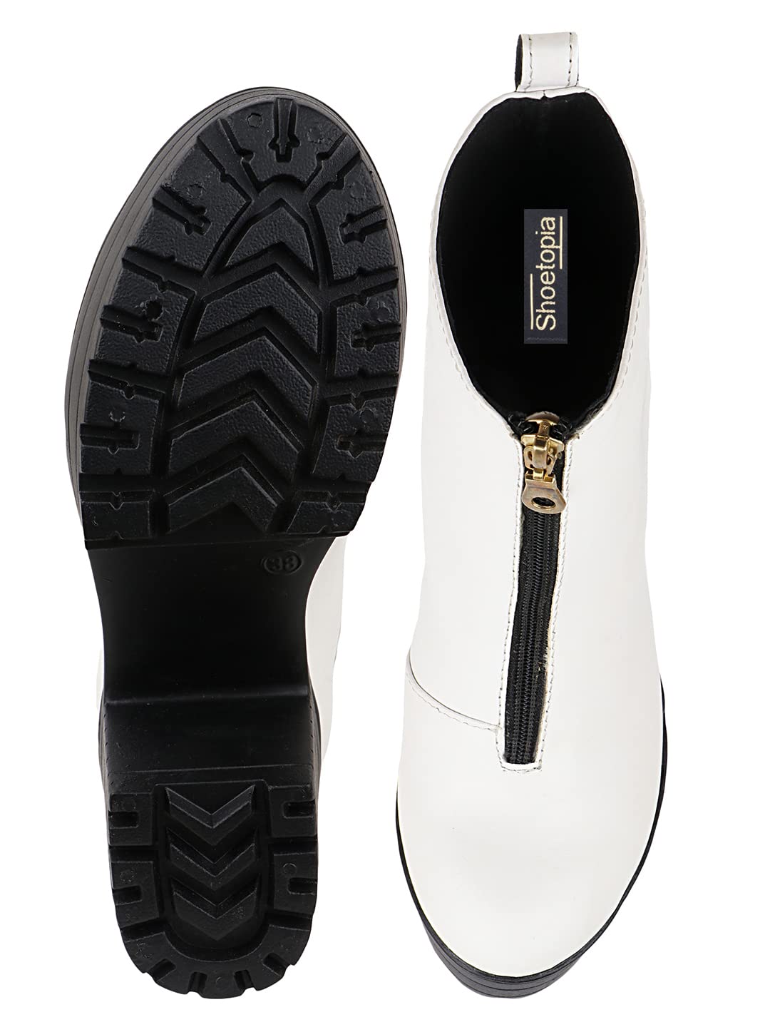 Shoetopia Женские короткие ботильоны на массивном каблуке с нескользящей подошвой, удобные модные ботильоны на щиколотку | Мягкая амортизирующая подошва | Для повседневной носки, вечеринок и зимы EU40 : 23.5CM белый