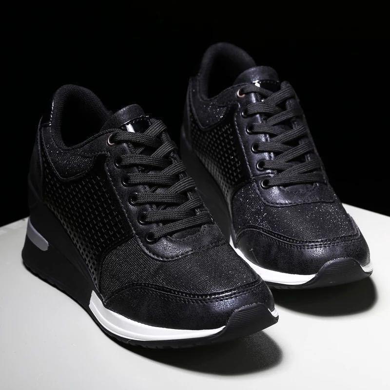 Wish women's shoes summer new large size lace-up leopard print heel casual sports shoes