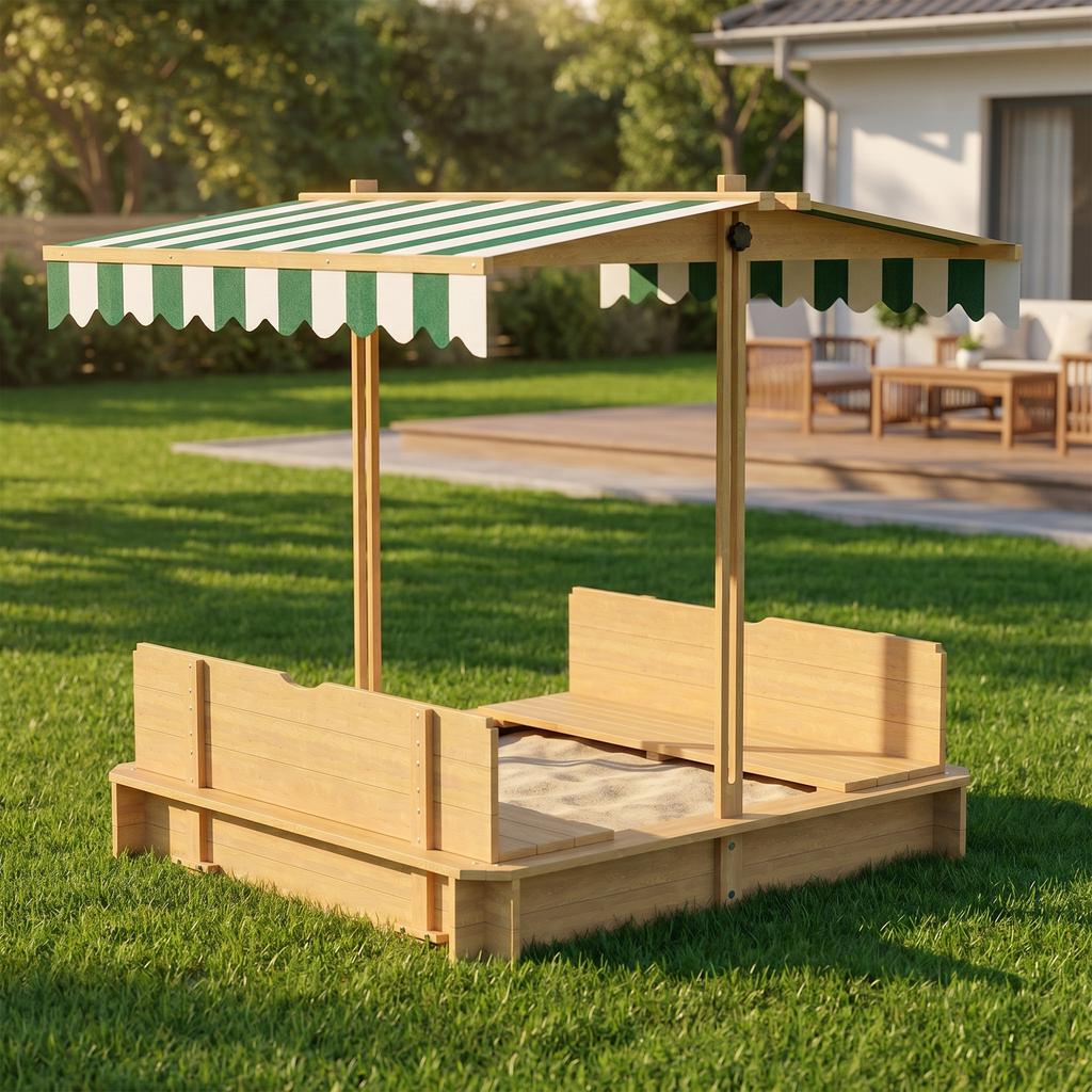 Kids Square Wooden Sandpit, Children Sandbox Outdoor Playset