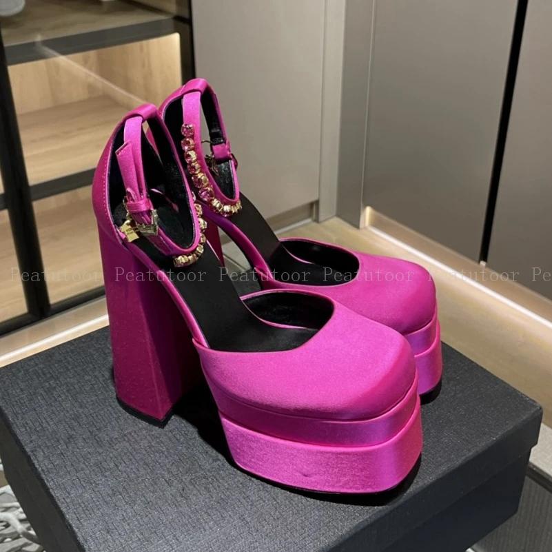 

2025 Women High Heels Platform Crysta Stain Summer Wedding Silk Party Diamond Dress Pumps Mujer Sandals Size 35-42 35