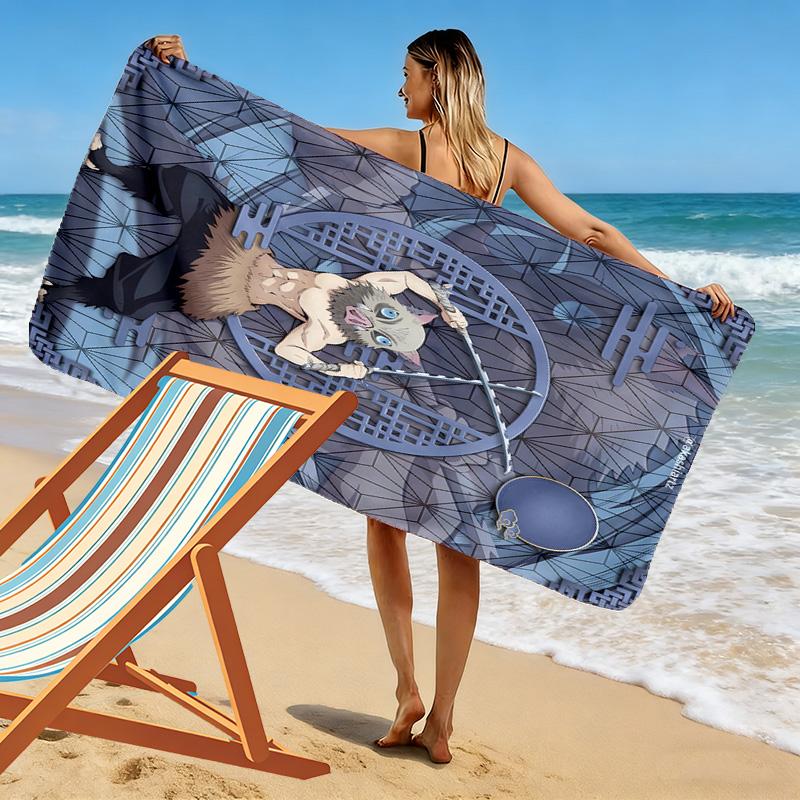 Demon Slayer Print Beach Towel, Large Soft Quick Dry Towel for Beach Camping Swimming