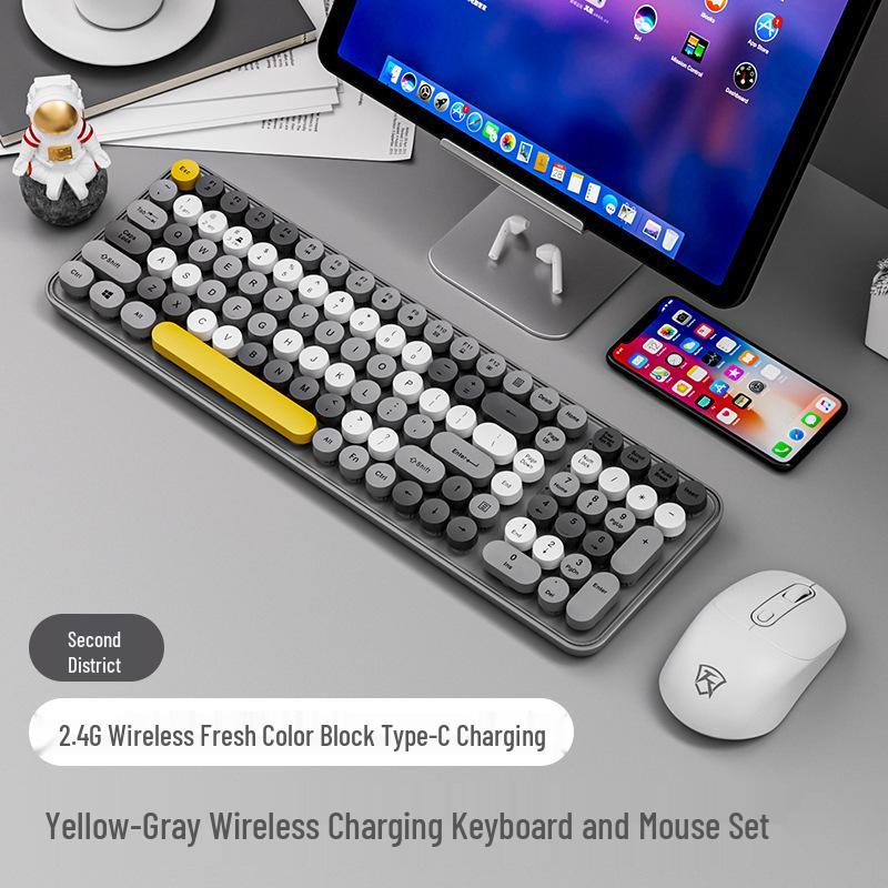 Bluetooth Wireless Silent Mechanical Keyboard & Mouse Set for Girls - Rechargeable and Stylish for Office Use