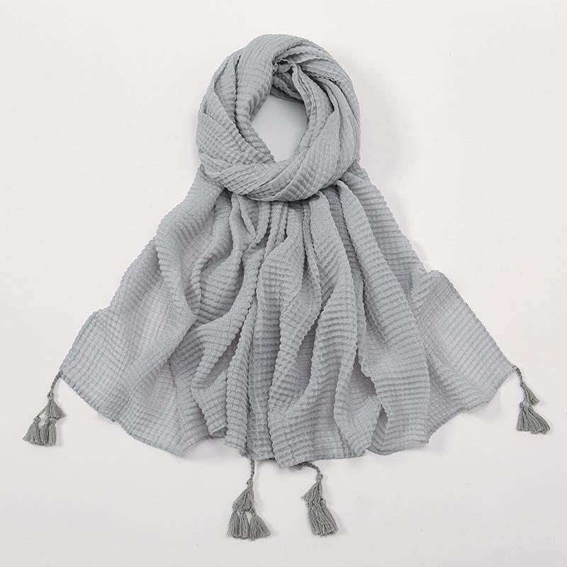 Plain Basic Design Plaid Wrinkle Tassel Viscose Hijab Shawl Lady Solid Wrap Headband Pashmina Stole Turban Muslim Sjaal 180*70Cm