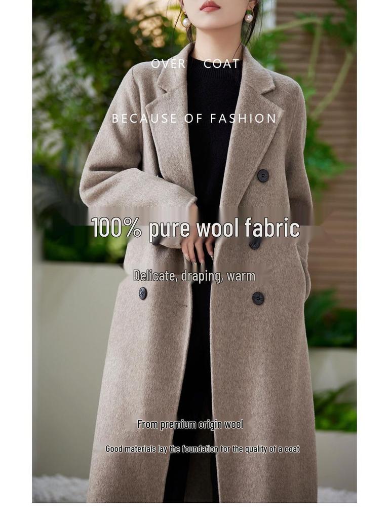 Women's Double-Faced 100% Wool Extra Long Loose Overcoat with Suit Collar
