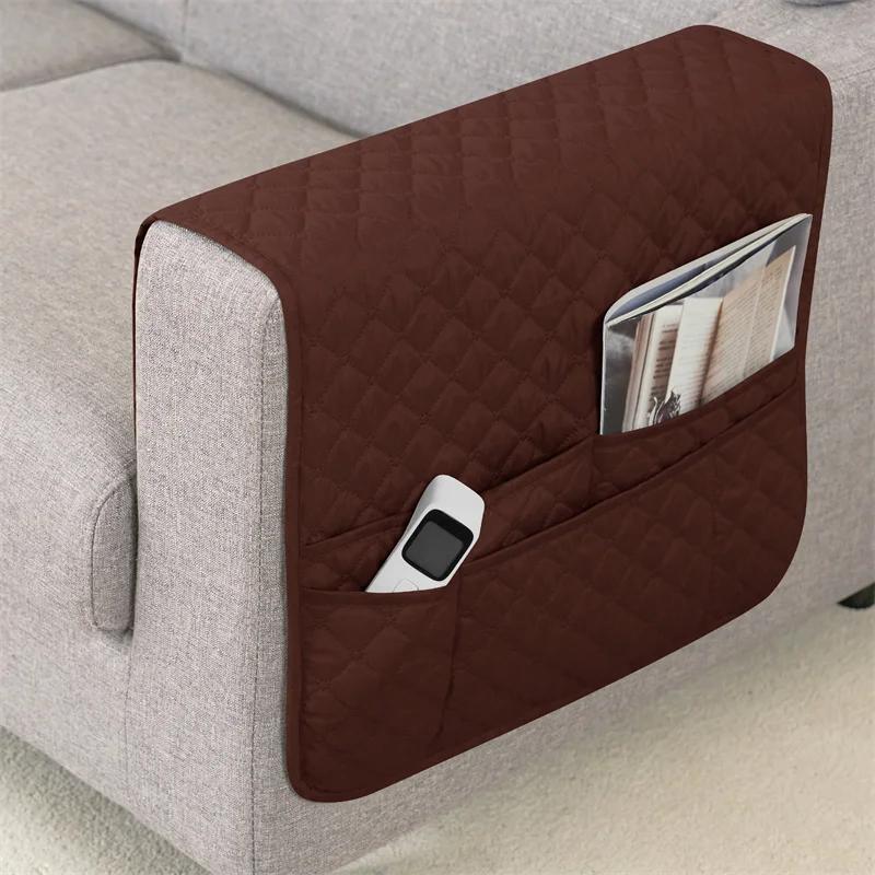 Double Pocket Sofa Side Cover Water Repellent Sofa Armrest Slipcover Solid Color Dust-proof Chair Armrest Storage Bag for Home