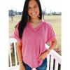 American Shiying Solid Loose Knitted V Neck Pullover Women 2025 Summer New Versatile Short Sleeve T-shirt Women