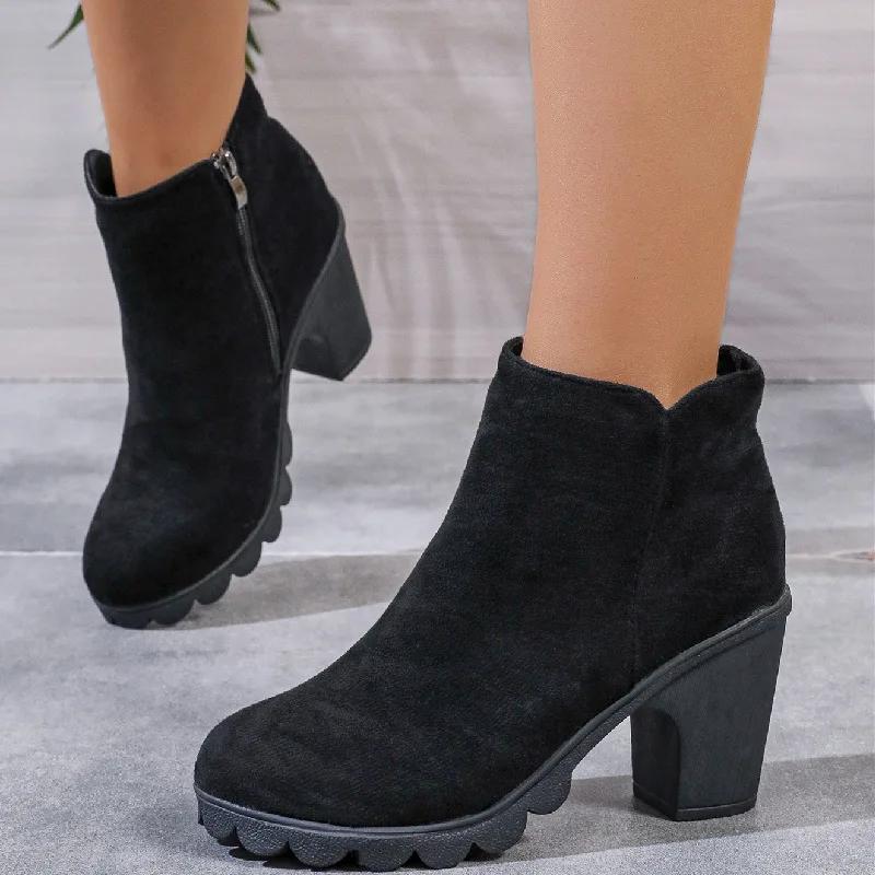 Women Platform Boots Women's Ankle Boots Autumn Elegant Faux Suede Elegant Concise Solid Colors High Heel Ankle Boots
