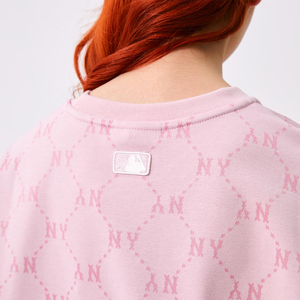 New MLB MONOGRAM Collection New York Yankees SS25 T Shirt Unisex Hemp Pink 3ATSM0153-50PKM