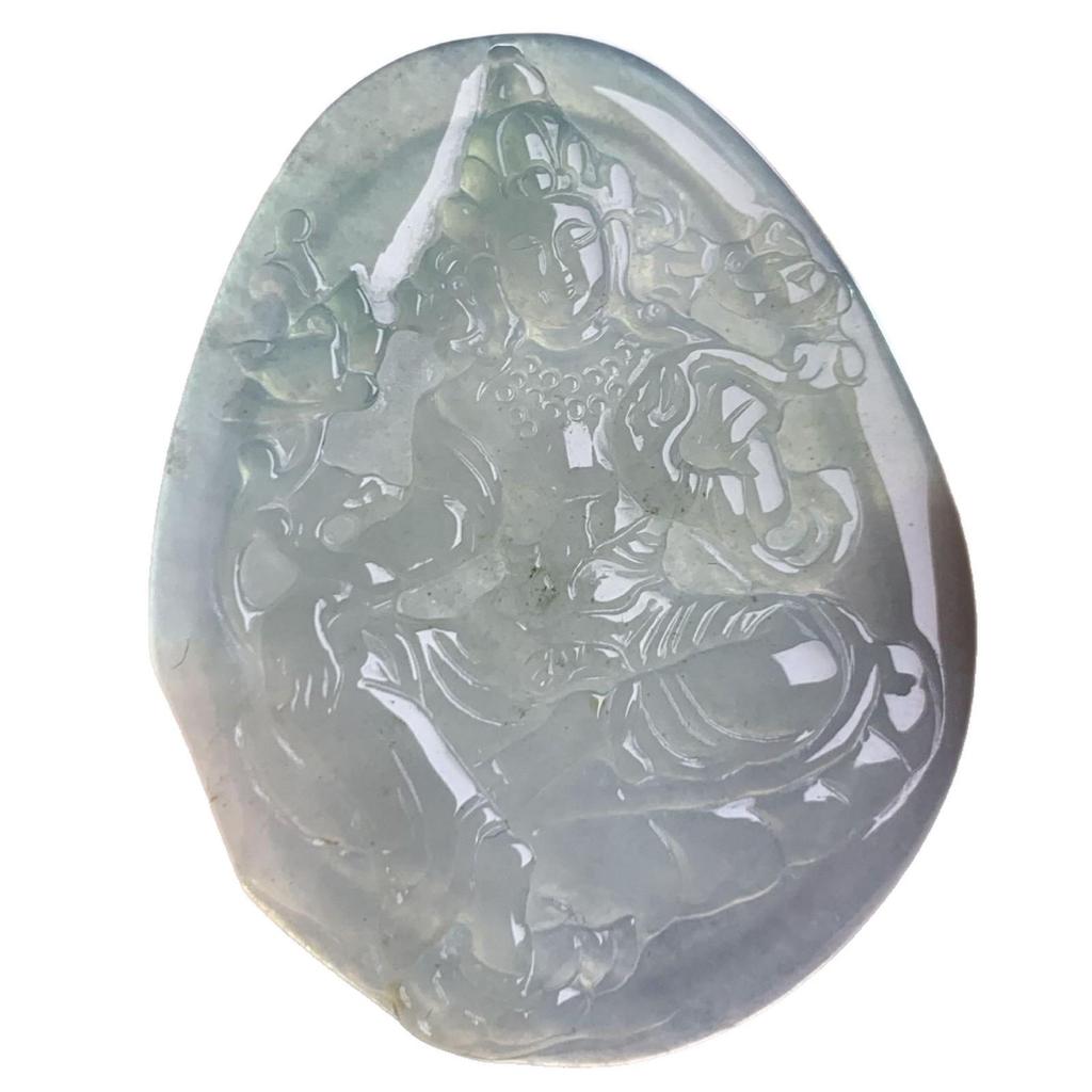 A-Grade Ice-Type Myanmar Jade Hand-Carved Pendant with Landscape & Buddha for Auspicious Gifts