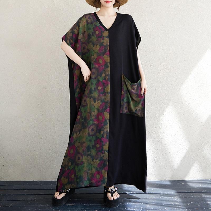 Short Sleeve Plus Size Cotton Vintage Floral New In Dresses for Women Casual Loose Maxi Long Summer Dress