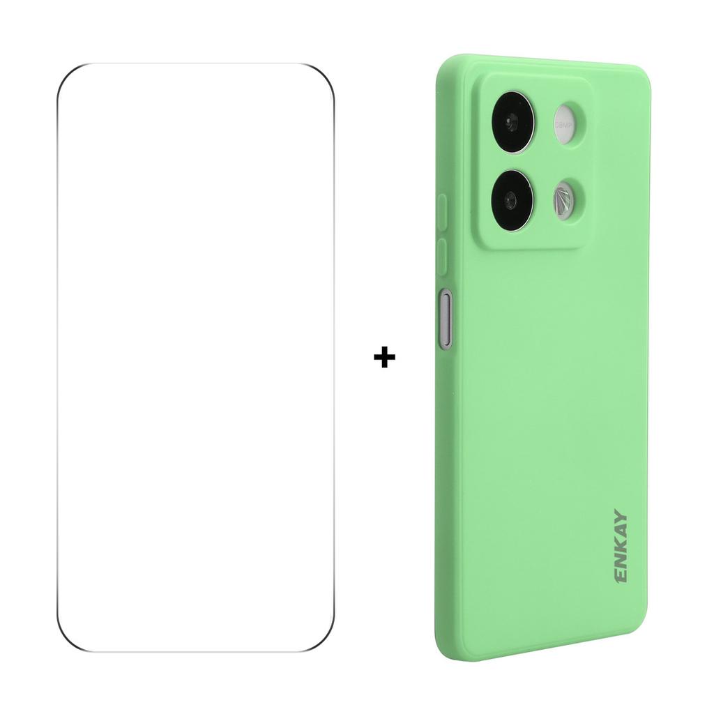 For Xiaomi Redmi Note 13R Pro 5G Silicone Case Straight Edge Phone Cover+9H Glass Protector