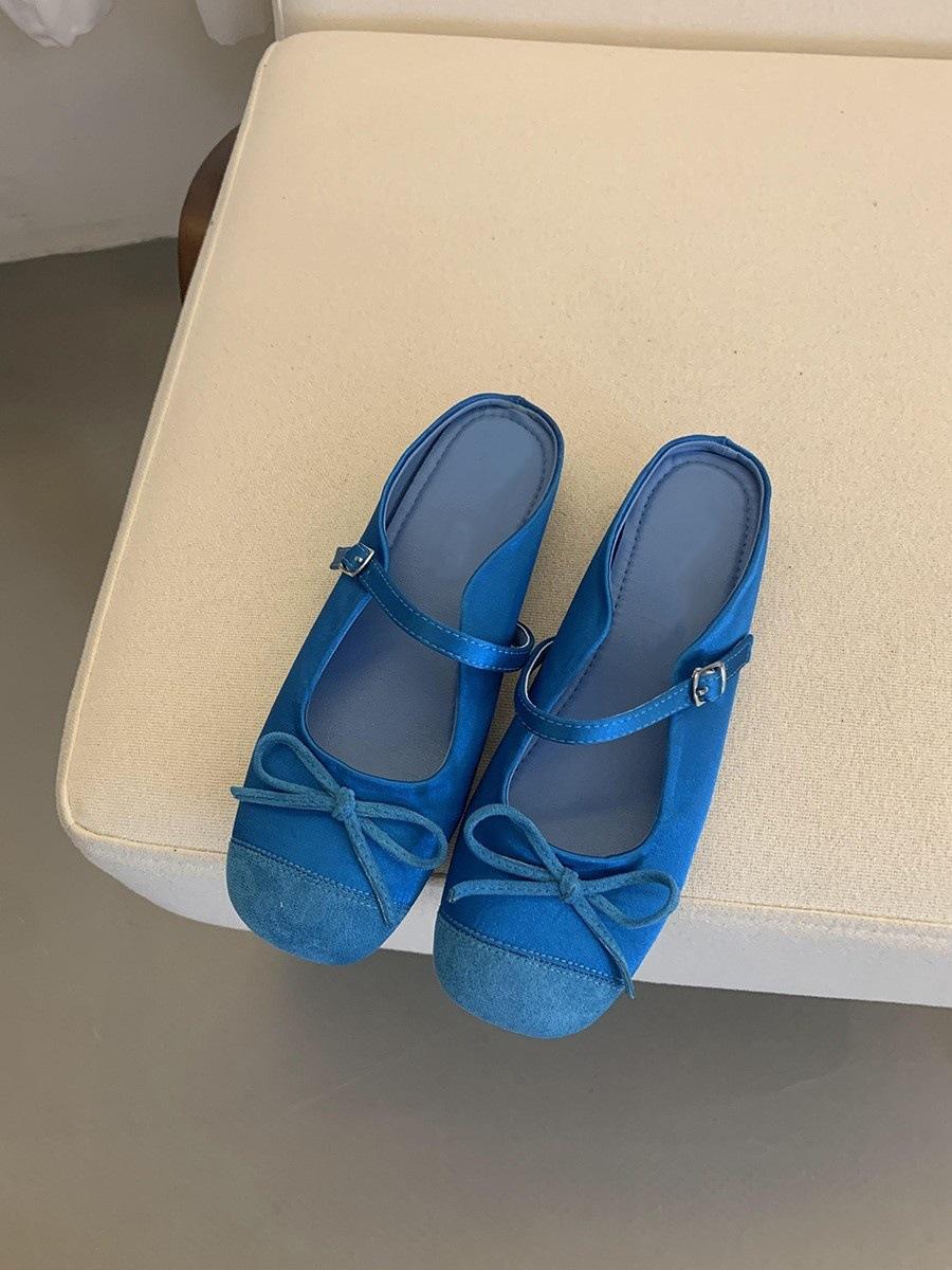 

Нежные маленькие красные балетки, полупуанты, женские, весна-лето 2025, новая модель с бантом, ретро туфли Мэри Джейн 35 синий