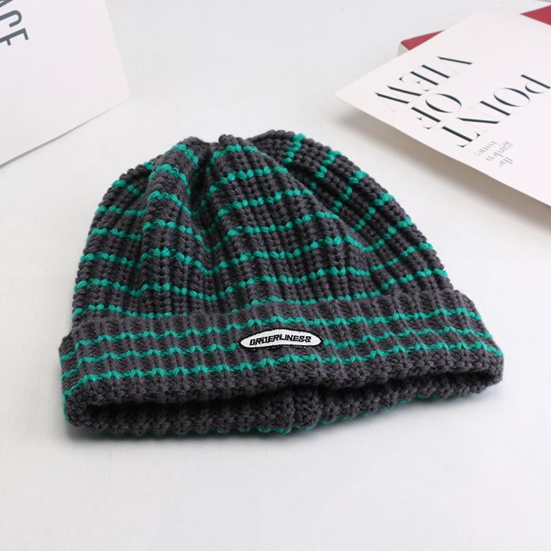 New Autumn and Winter Ins Big Head Knitted Hat Japanese Striped Wool Hat Korean Style Versatile Student Warm Hat Women