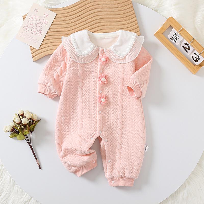 

Уютный осенне-зимний комбинезон для девочки: Утепленный комбинезон на флисе с вышивкой цветов для ползания на улице 90 cm