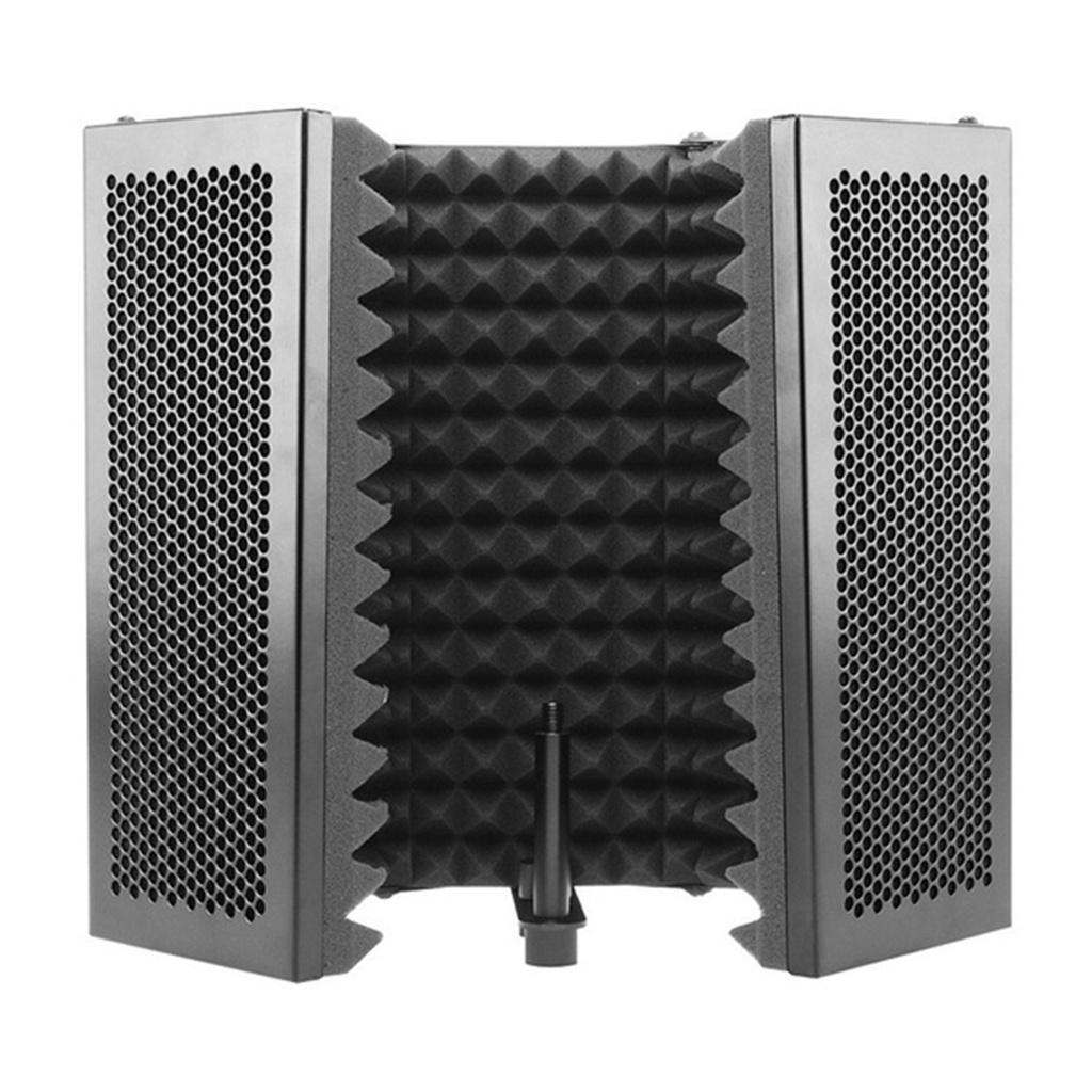 5 Panels Foldable Studio Microphone Isolation Shield Acoustic Foam Sound Absorbing For Recording Live Black 331x1060mm