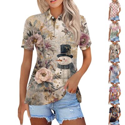 Women's Fashion Casual Lapel Short Sleeve Print Shirt Women's Button Up Tops