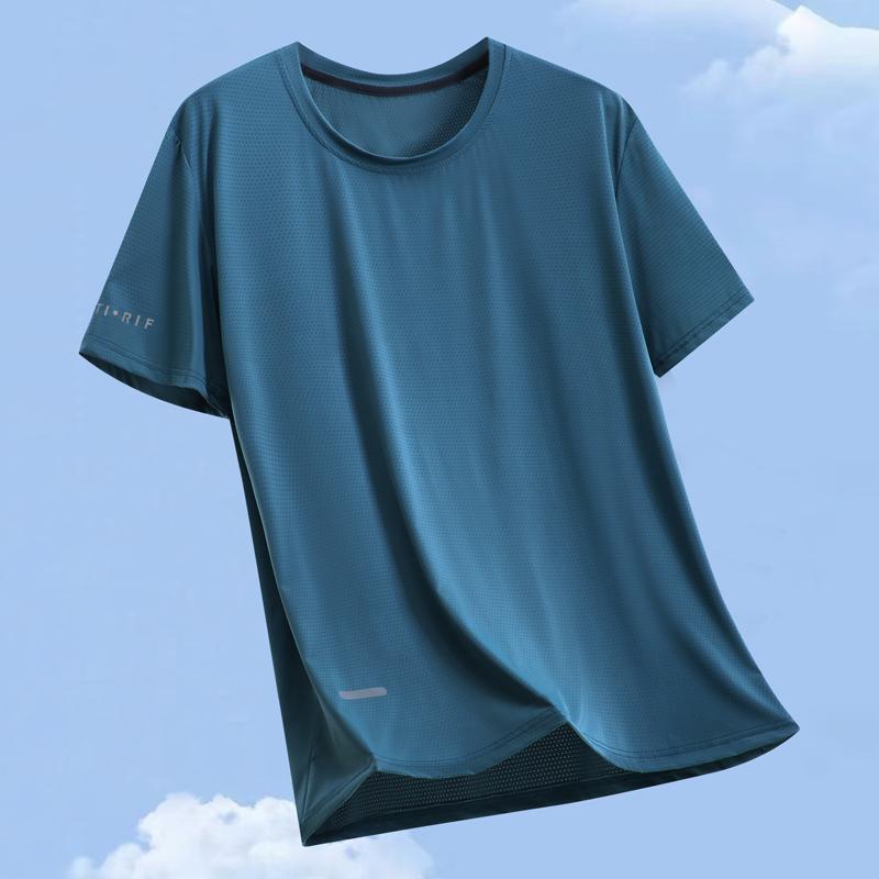 Men's Plus Size Quick Dry T-Shirt, Mesh Breathable High Elastic Short Sleeve Sport Tee (XL-5XL)