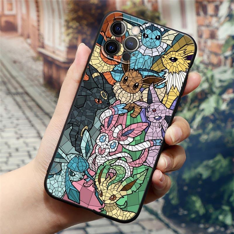 Pokemons Eevees Umbreons Sylveons Stained Glass Phone Case For Apple iPhone 16 15 14 13 12 11 Pro Max XS Max 8 Plus Cover Cases