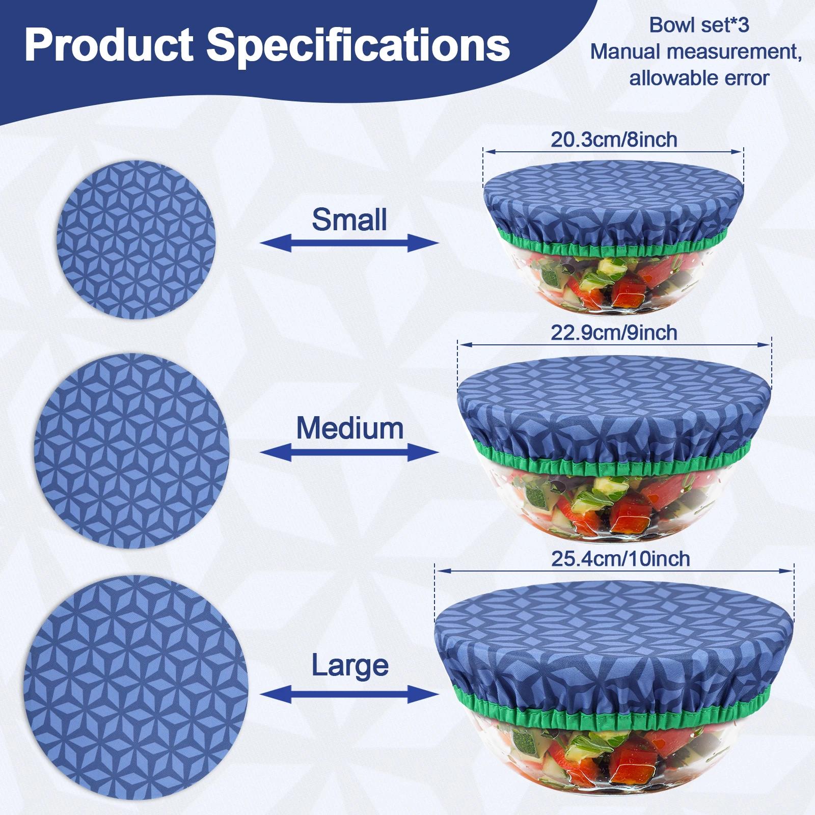 Набор из 3 шт. крышек для мисок Эластичные многоразовые крышки для мисок 3 размера Крышки для посуды Хлопчатобумажная ткань Крышка для контейнера для хранения продуктов для домашней кухни 3Pcs