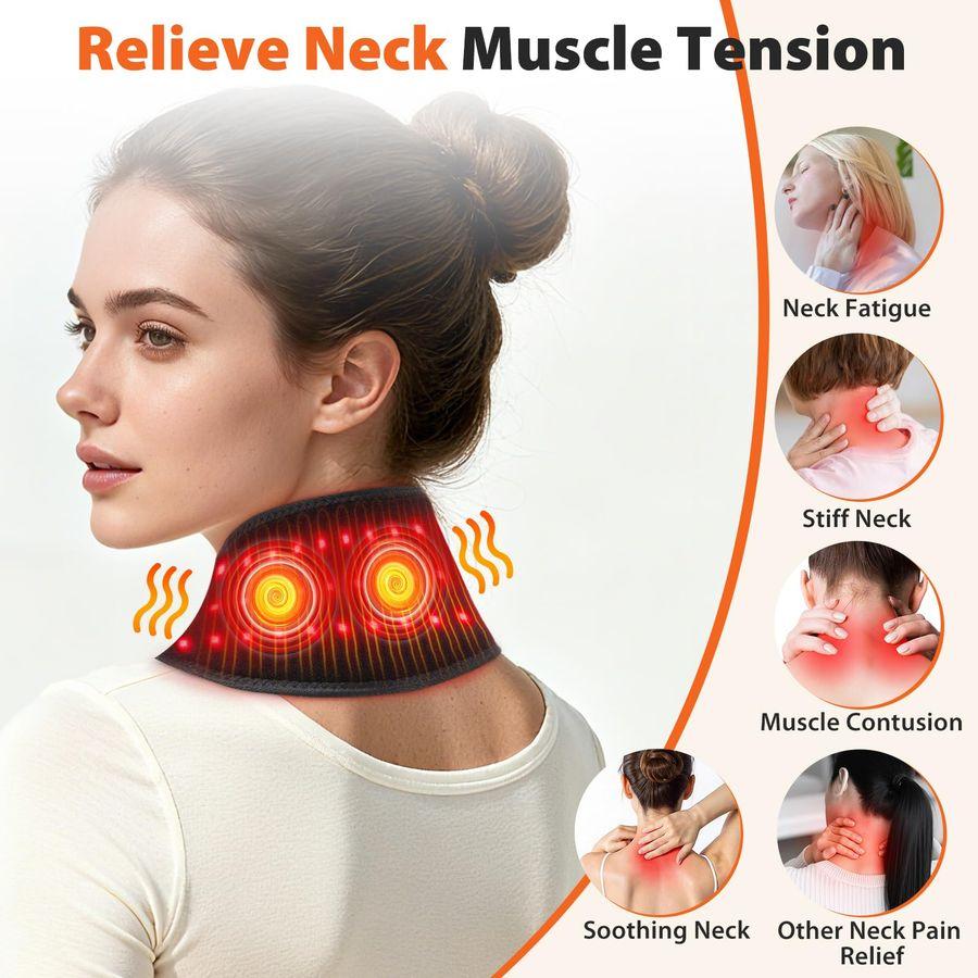 Heating Pad with Massage, Heating Neck Wrap with 660nm 850nm Red Light, with 3000mAh Rechargeable, 3 Levels Heat & 3 Vibrati