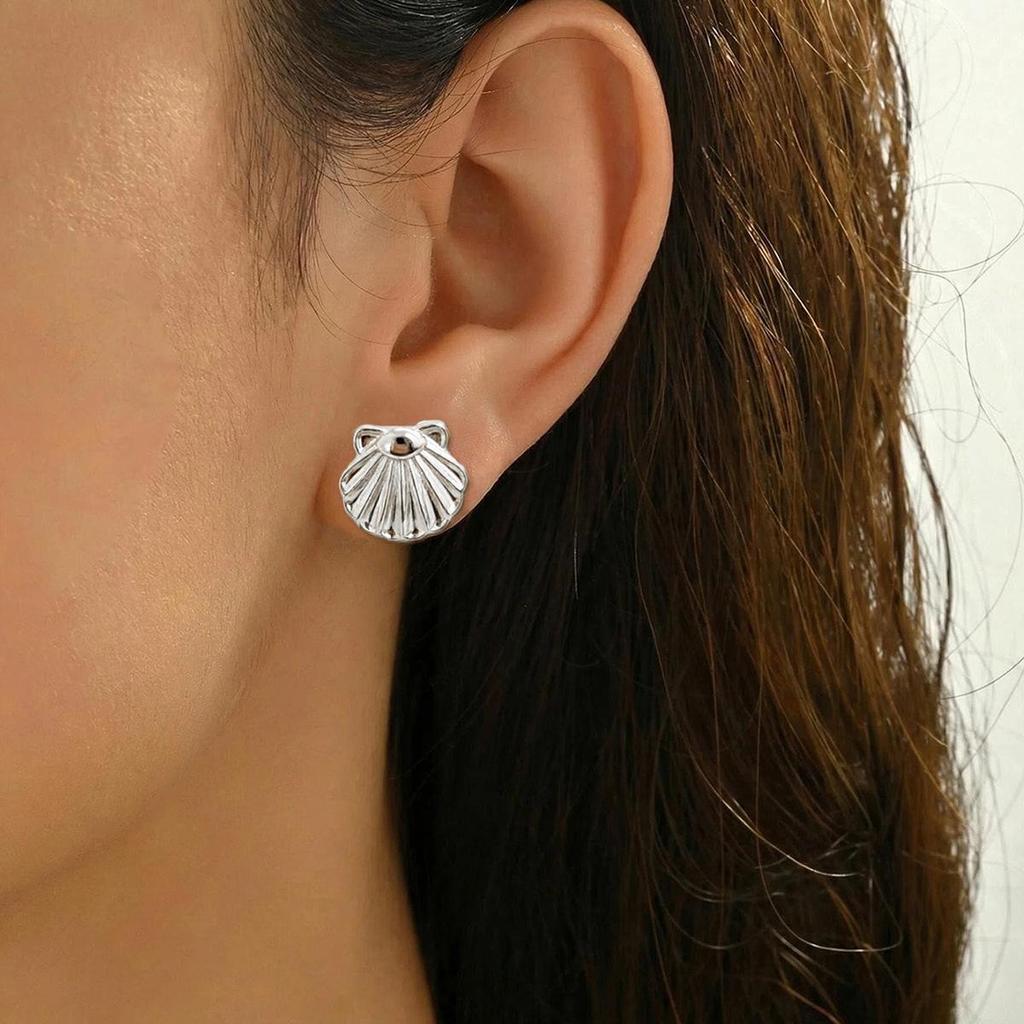 Stainless Steel Scallop Shell Stud Earrings - Fresh Resort Style Women's Accessories