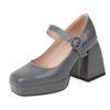 Janes Pumps Damen Frühling Punk Dicke Absatzschuhe Mode Weiß Schwarz Rot Silber Rosa Grau Party Quadratische Zehenpartie Plateau-Absätze