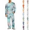 Men's Pajama Set Long Sleeve Top and Pants with Button Fly and Elastic Drawstring Waist