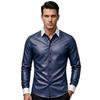 Herren Stylisches Echte Lammleder Weich Handgemacht Biker Marineblau Hemd Slim Fit