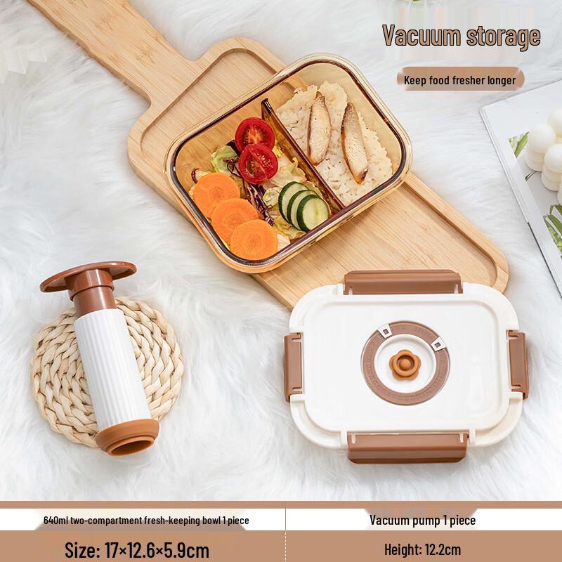 Gaotaibai 2-Compartment Glass Lunch Box with Vacuum Pump