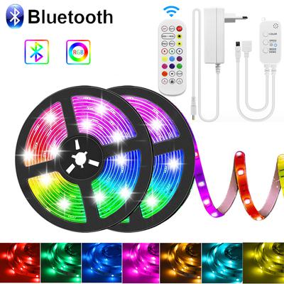 5M 10M 15M Bluetooth Ovládání hudby Flexibilní páskové diodové LED světlo 5050 SMD RGB 12V LED pásek Světla Chytrá domácí párty dekorace s adaptérem pro EU nebo USA