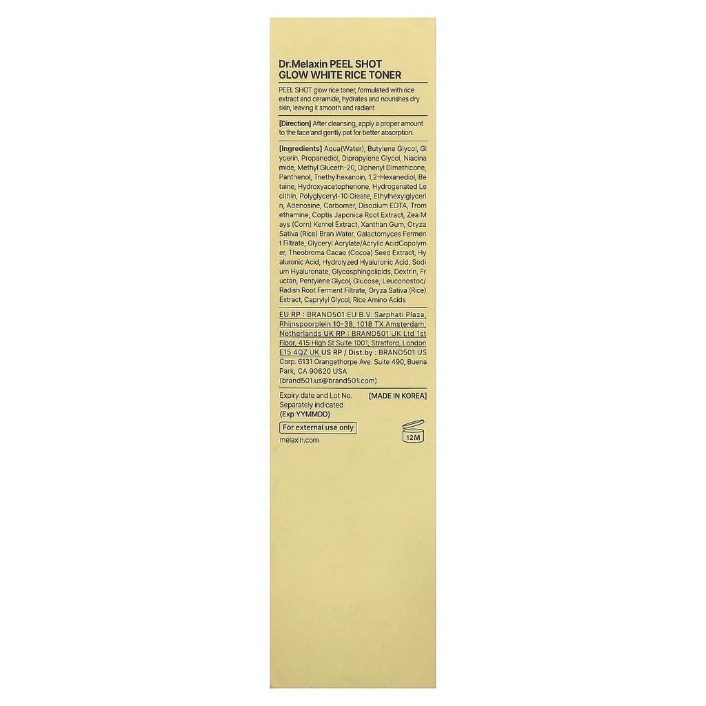 Dr. Melaxin, Peel Shot, Glow White Rice Toner, Suitable for All Skin Types, 200ml (6.76 Fl Oz)